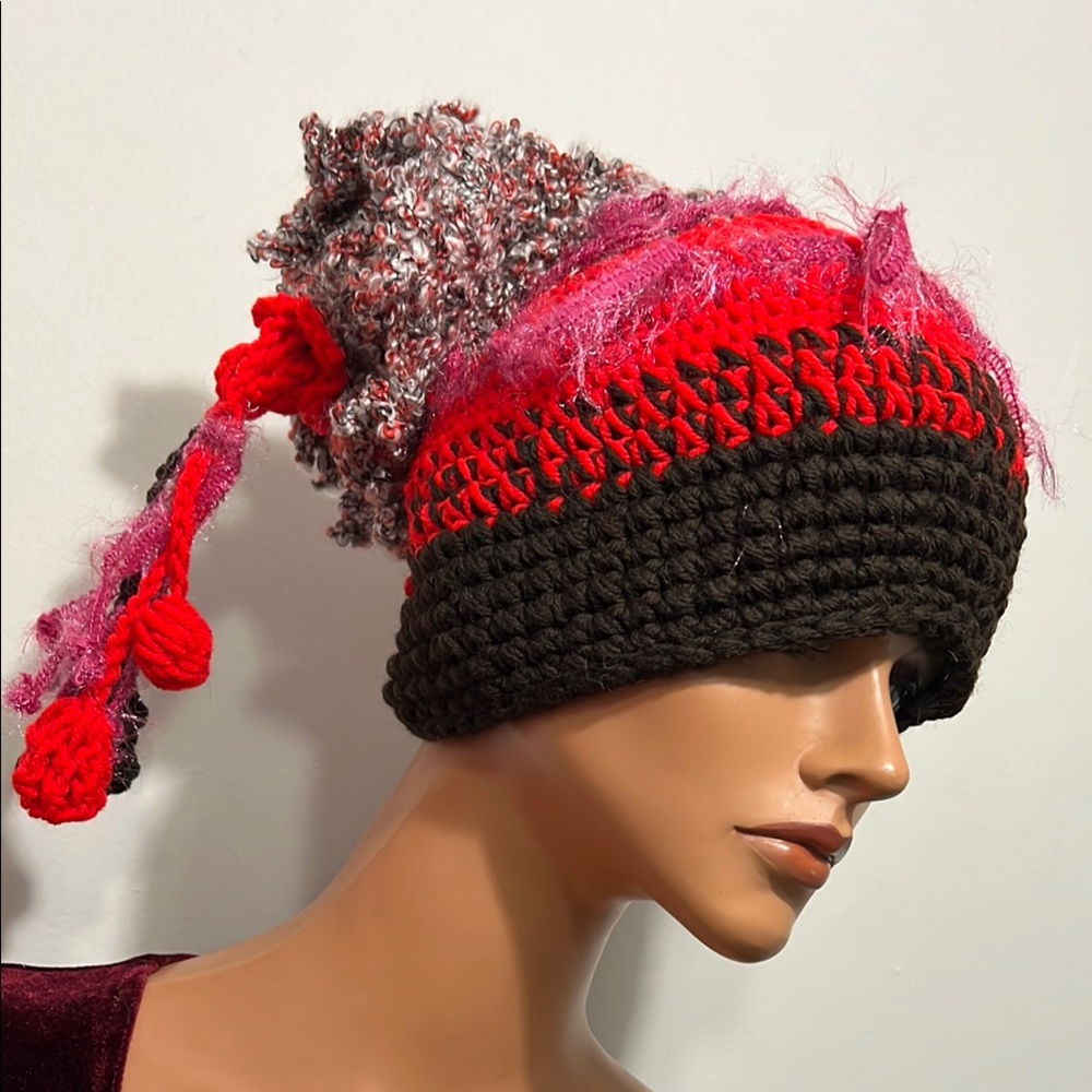 Handcrafted Red and Brown Knit Hat